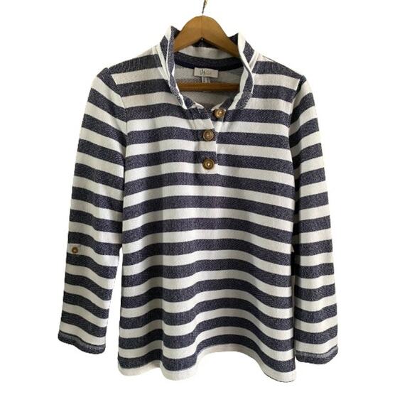 D & Co Active Womens Blue White‎ Stripe Coastal Pull Over Sz S - Picture 1 of 10